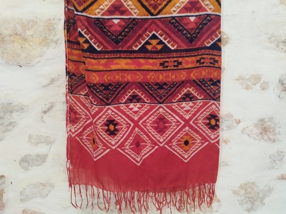 Secondhand Red Aztec Boho Scarf Woman, Recycled B… - image 2
