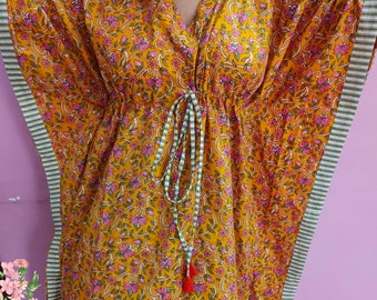 Indian Cotton Caftan Robe Long, Kaftan Beachwear Bikini Wrap Up ,Gift For Her, Nursing Kaftan , Boho Summer Dress, sleepwear , Maternity Rob