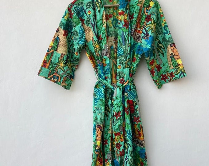 Dressing Gown Wrap Dress Vintage Dress Gift for Her Boho kimono House Coat Robe Long Cotton Kimono Robe For Women Bath Robe Gown