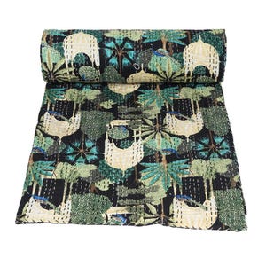 Hand Block Black Beautiful Kantha Quilt King Size Cotton Handmade Bedding Kantha Traditional Bedspread Blanket Kantha Block Queen Bed Cover