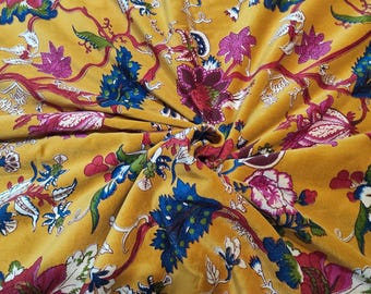 Yellow Floral Velvet Fabric, Upholstery & Crafts, By The Yard