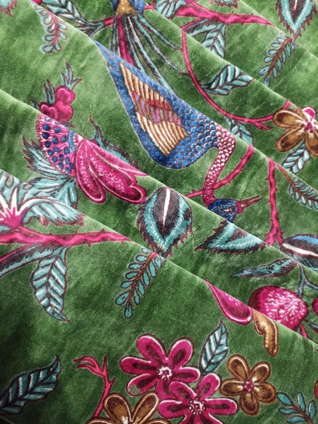 Velvet Fabric Green Floral Velvet Fabric Indian Fabric Soft Lightweight ...