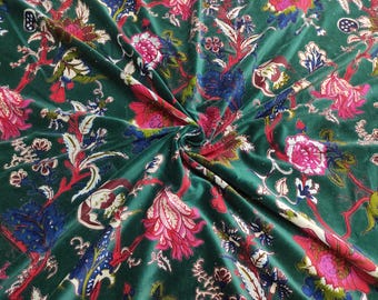 Tela de terciopelo con estampado floral, material de costura indio cortado a medida.