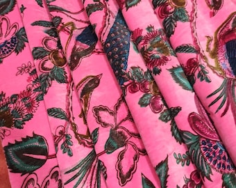 Hermosa tela de terciopelo de algodón con estampado a mano en color rosa, suave, para tapicería, costura, cojines, cortinas, por metro.