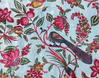 Tela de terciopelo de algodón estampada a mano estilo indio para tapicería, acolchado, costura, confección y manualidades, cortinas. Tela de terciopelo cortada a medida.