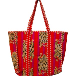 Schöne Tiger Print gesteppte Einkaufstasche, handgefertigte Unisex gesteppte Tasche weiche indische Baumwolleinkaufstasche, Reisetasche, Schultertasche, große Einkaufstasche