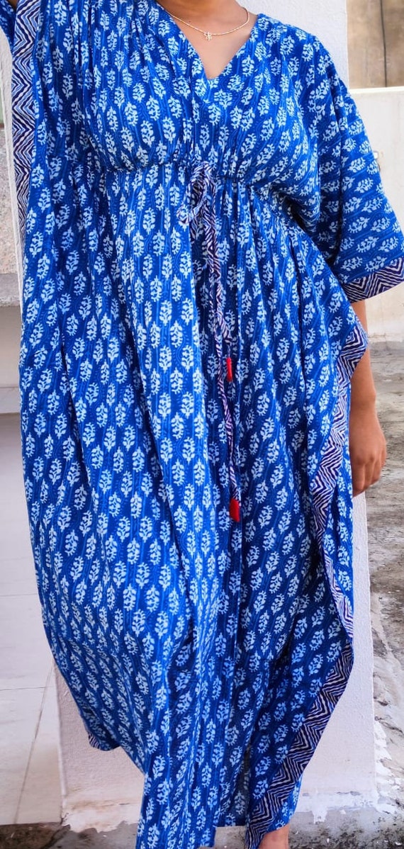 Indian Cotton Kaftan Dress Long , Beach Wear, Bridesmaid Gift Caftan ,Gift For Her , Floral Print Sleepwear , Maternity Robe ,Nursing Kaftan
