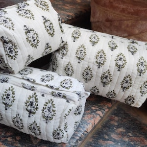 Set of 3 Pieces Toiletry Bag Storage,Quilted Wash Bag, Handmade Floral Print Cosmetic Organizer,Hand Block Travel bag,Vanity Case
