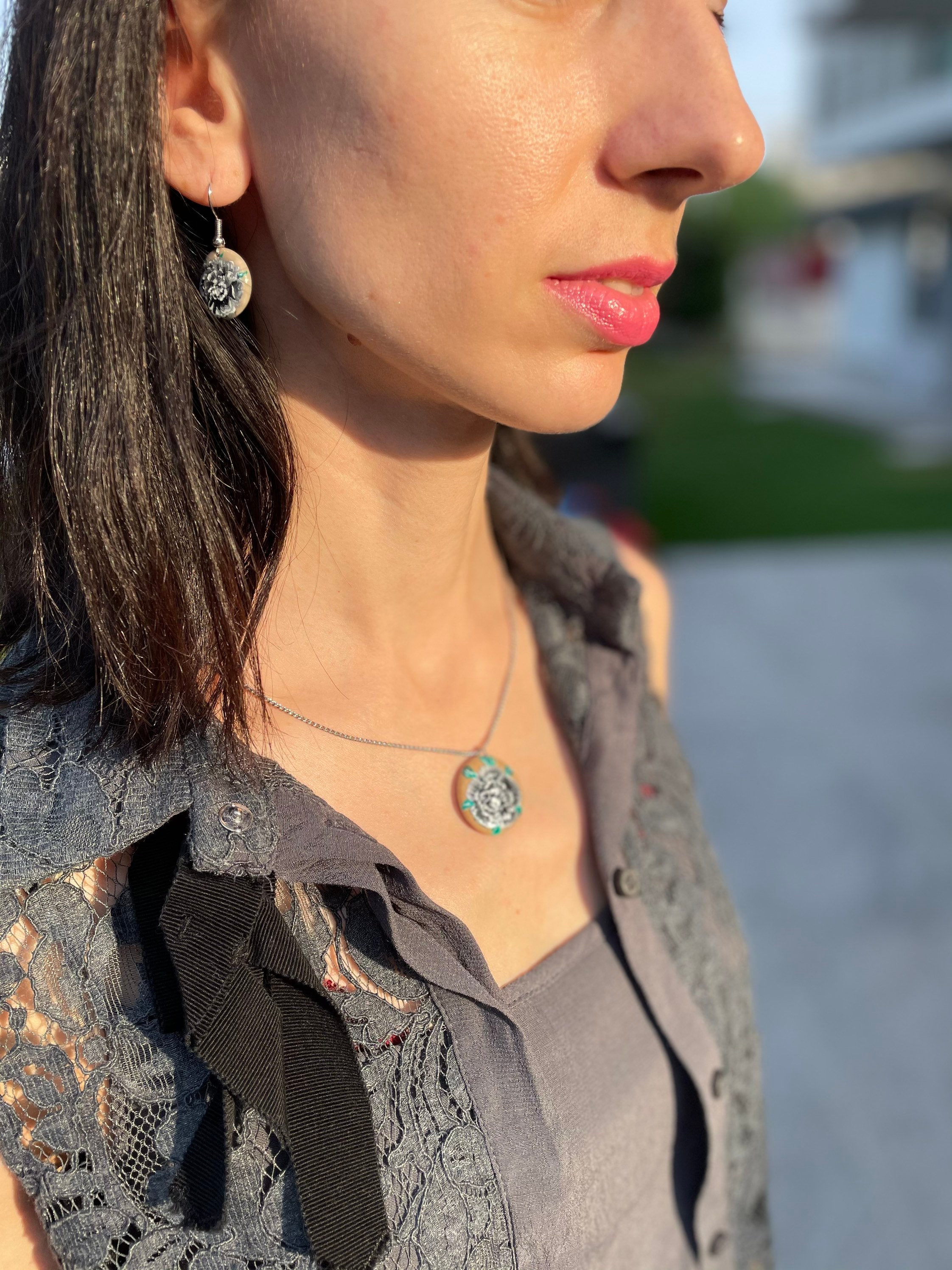 Collier agate femme et boucles d’oreilles – Ensemble artisanal bronze élégant