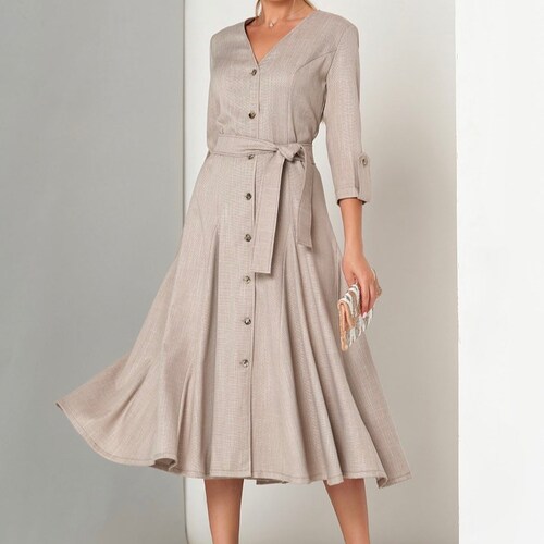 fit and flare midi dress with 3/4 sleeves