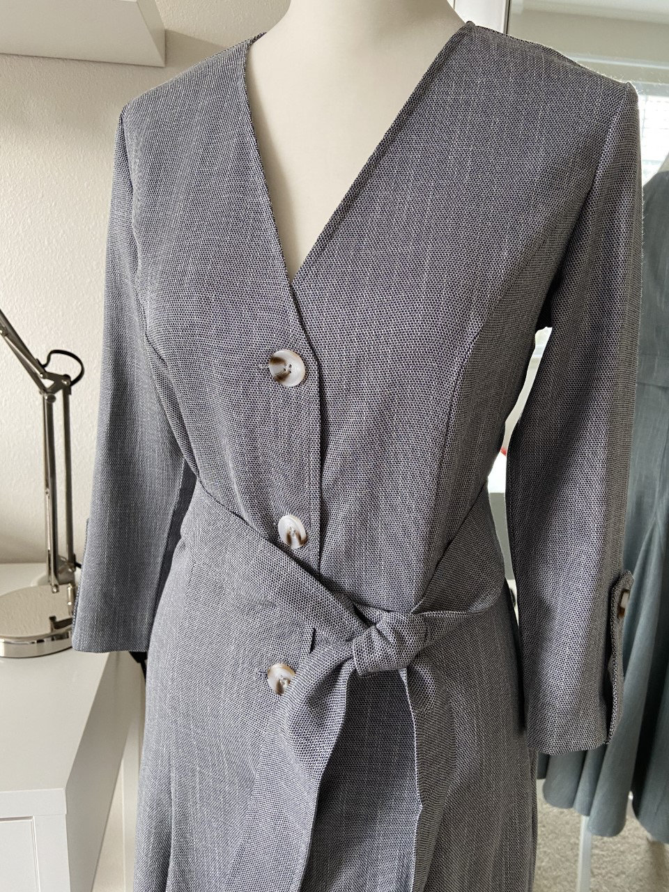 Gray Midi Dress With 3/4 Long Sleeves Buttoned Gray Long - Etsy