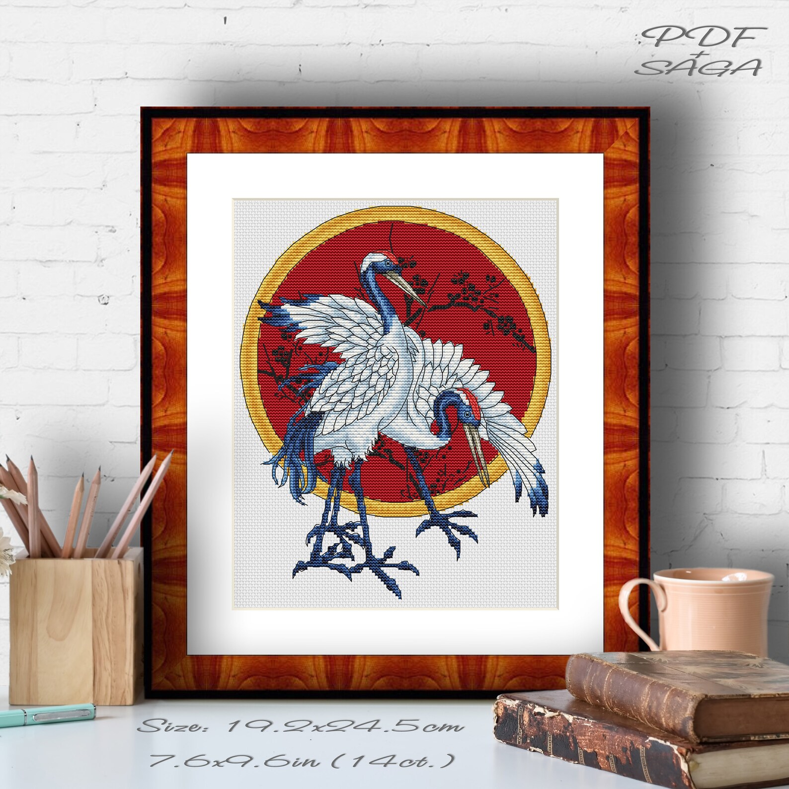 Cross Stitch Pattern Japanese cranes. Embroidery xstitch Etsy