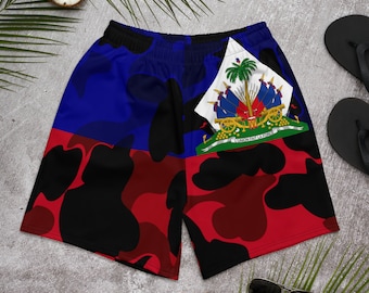 HAITI MEN&#39;S SHORTS - Men’s Athletic Polyester Shorts - Casual Beach wear Shorts - Haiti Gifts - Men Swim and Running Wear
