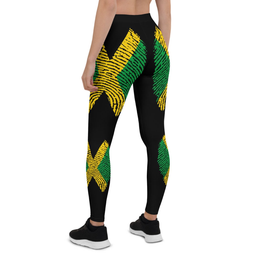 JAMAICA LEGGINGS Fingerprint Pattern Print Leggings Slim Fit High