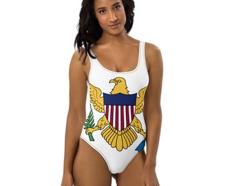 ONE PIECE SWIMSUIT - Virgin Islands - Women Trendy Summer Beachwear - Full Body Polyester Swimsuit - Gift for Caribbean Girlfriend