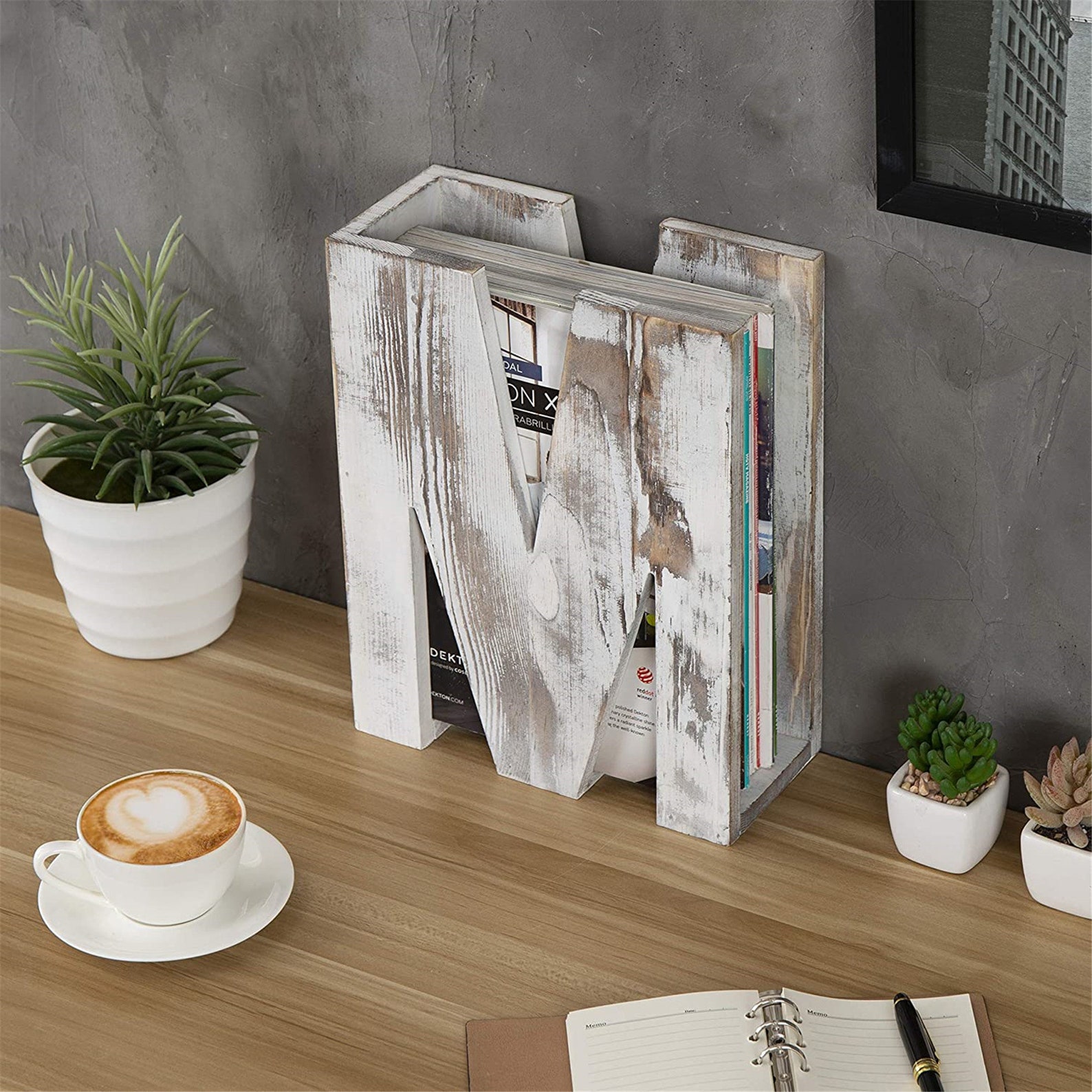 Rustic Desktop Wood Magazine File Holder with MShape Design Etsy