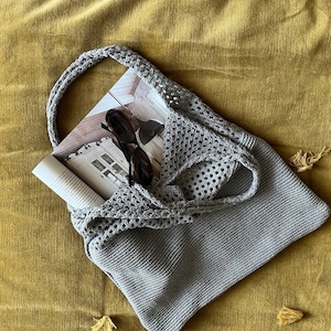 Bohemian shoulder bag, White or Coffee knitted bag / Wool tote