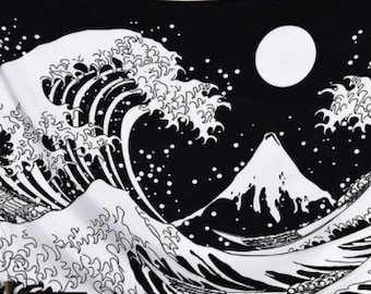 Grande Furoshiki Kanagawa la grande onda, confezione regalo in tessuto / Onda Hokusai di grandi dimensioni