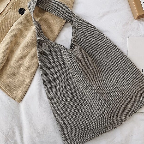 Sac à main GRIS, sac tricot laine, sac cabas tricoté, tote bag en maille  / Sac GRIS