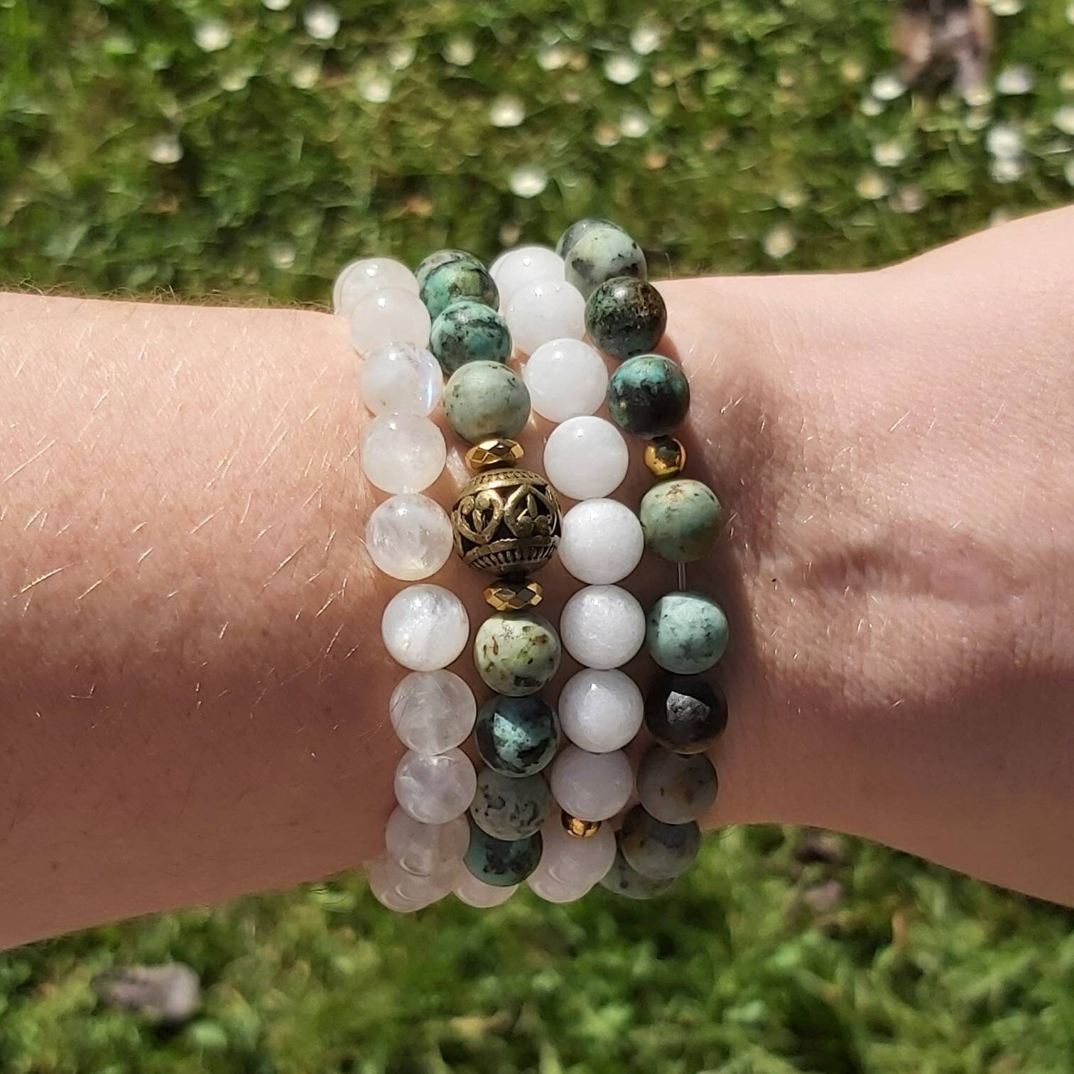 White Jade Beaded Bracelet / Genuine Crystal Bracelets / | Etsy