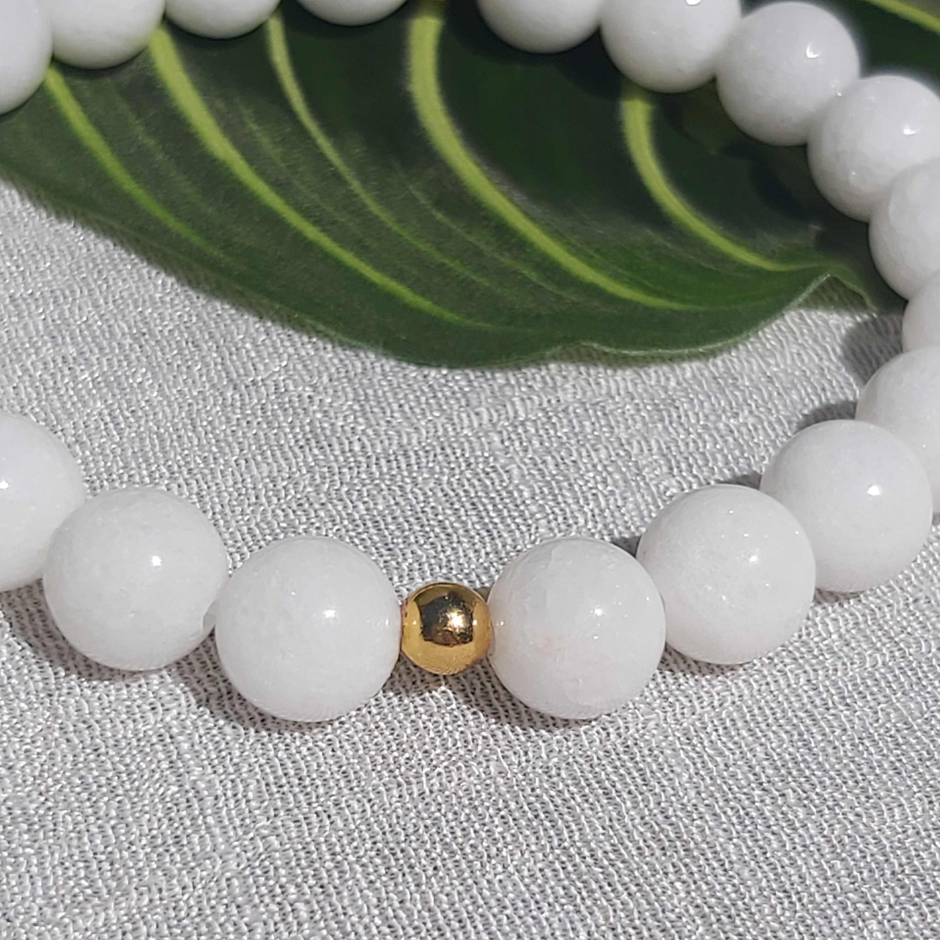 White Jade Beaded Bracelet / Genuine Crystal Bracelets / | Etsy