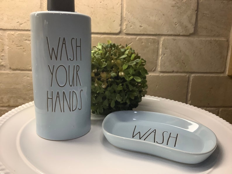 Rae Dunn Wash Your Hands Soap Dispenser and Soap Dish Set Rae Etsy