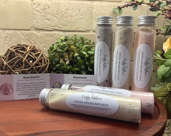 All Natural Crystal Infused Large Test Tube Bath Salts, Spa Gift, Self-care, Wedding Favorsall Natural Bath Salts, Crystal Infused Salts