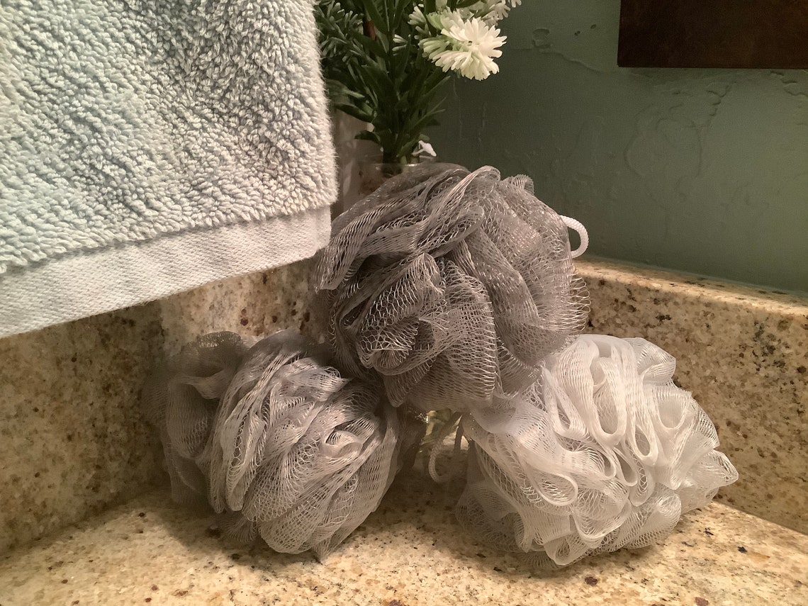 3 Pack Charcoal Infused Bath Poufs Facial and Body Cleansers Etsy