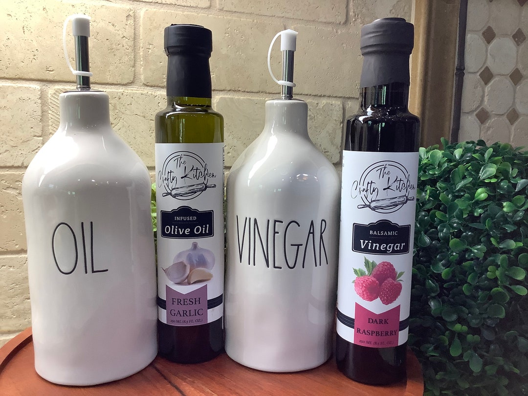 Rae Dunn Oil and Vinegar Cruet Set With Your Choice of Crafty Kitchen