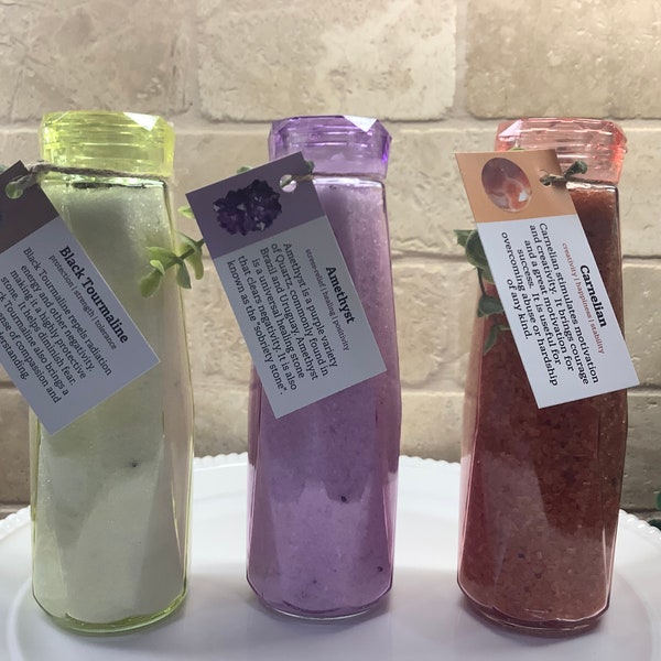 Crystal Infused Bath Salt in Reusable Tumbler, Raw Crystals, Bath Salts, Milk Bath, Spa Gifts, Crystal Infused, Crystals