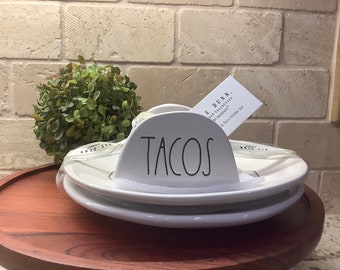 Rae Dunn Taco Plates and Taco Holder Set | Rae Dunn Taco Set | Ceramic Tacos Holder With Plates | Ceramic Taco Serving Tray