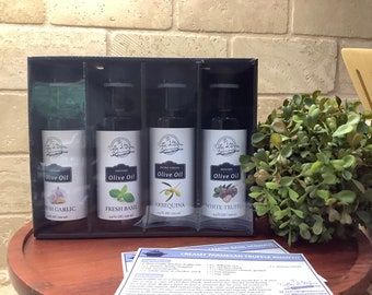 Olive Oil Sampler Gift Set, Balsamic Vinegar Gift Set, Garlic Olive Oil, Basil Olive Oil, Arebequina Oilve Oil, White Truffle Olive Oil