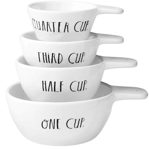 Rae Dunn Stem Print Measuring Cups | Rae Dunn Measuring Cups | Measuring Cup | White Ceramic Measuring Cups | Measuring Cups With Handle