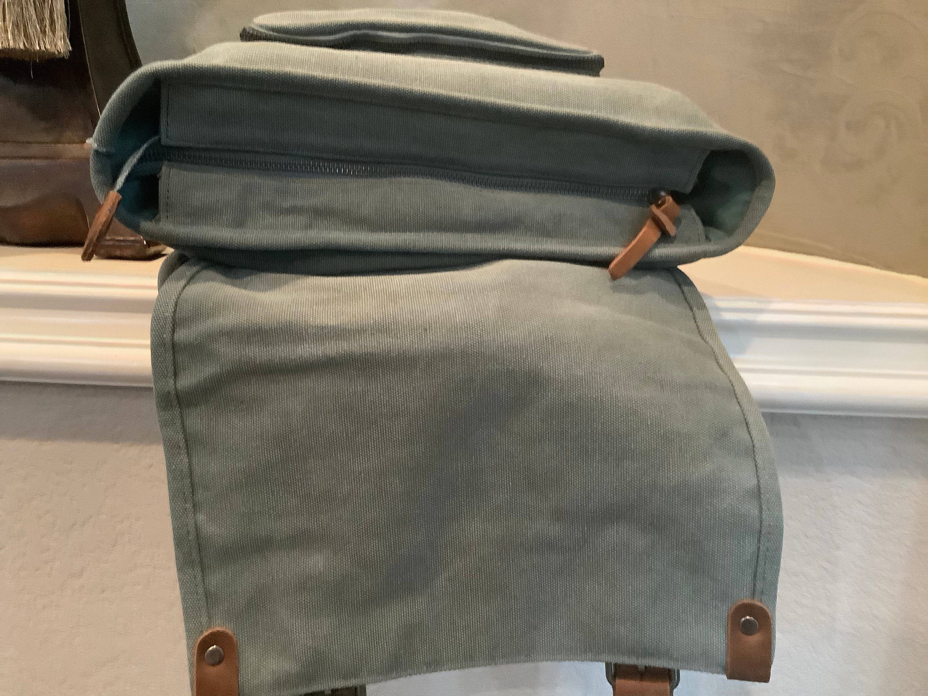 Stylish Teal Canvas Backpack with Brown Leather Trim. Bovine Leather Backpack - Turquoise – Modern Rugged Leather main image 3
