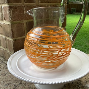 Recycled Glass Handmade Orange Pitcher, Orange Glasses Pitcher, Margarita Pitcher, Lemonade Pitcher, Vintage Pitcher, Confetti Pitcher
