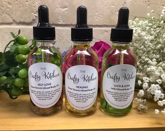 All Natural Crystal Infused Body Oil, All Natural Oils, Crystal Infused, Natural Body Oil, Quartz Crystal, Jade, Tigers Eye, Adventurine