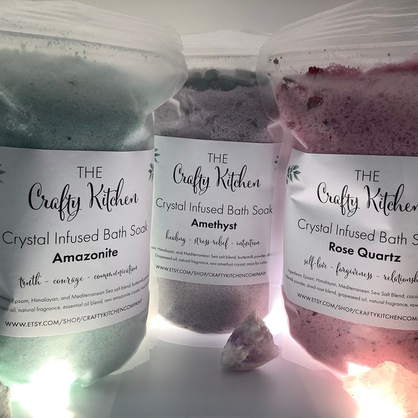 Crystal Infused Bath Salts, Bath Salts, Crystal Salts, Raw Crystals, Bath and Body Gifts, Bath Gifts