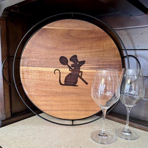 La Ratatouille Remy Ratatouille-Inspired Acacia Wood and Metal Decorative Tray Pixar Anyone Can Cook Disney