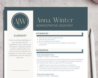 Resume Template, Professional Resume Template, Instant Download, Resume Template with Cover Letter and References, Resume Template for Canva