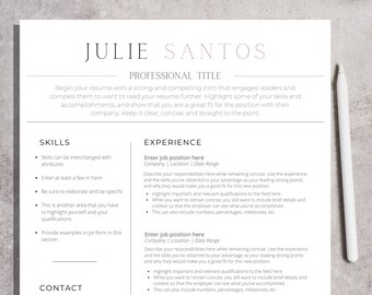 Resume Template, Professional Resume Template, Instant Download, Resume Template with Cover Letter, Word Resume, Mac Pages Resume Template