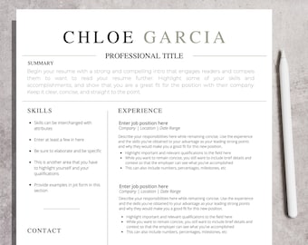 Professional Resume Template | Minimalist Resume Template | CV Template | Teacher Resume | Canva Template