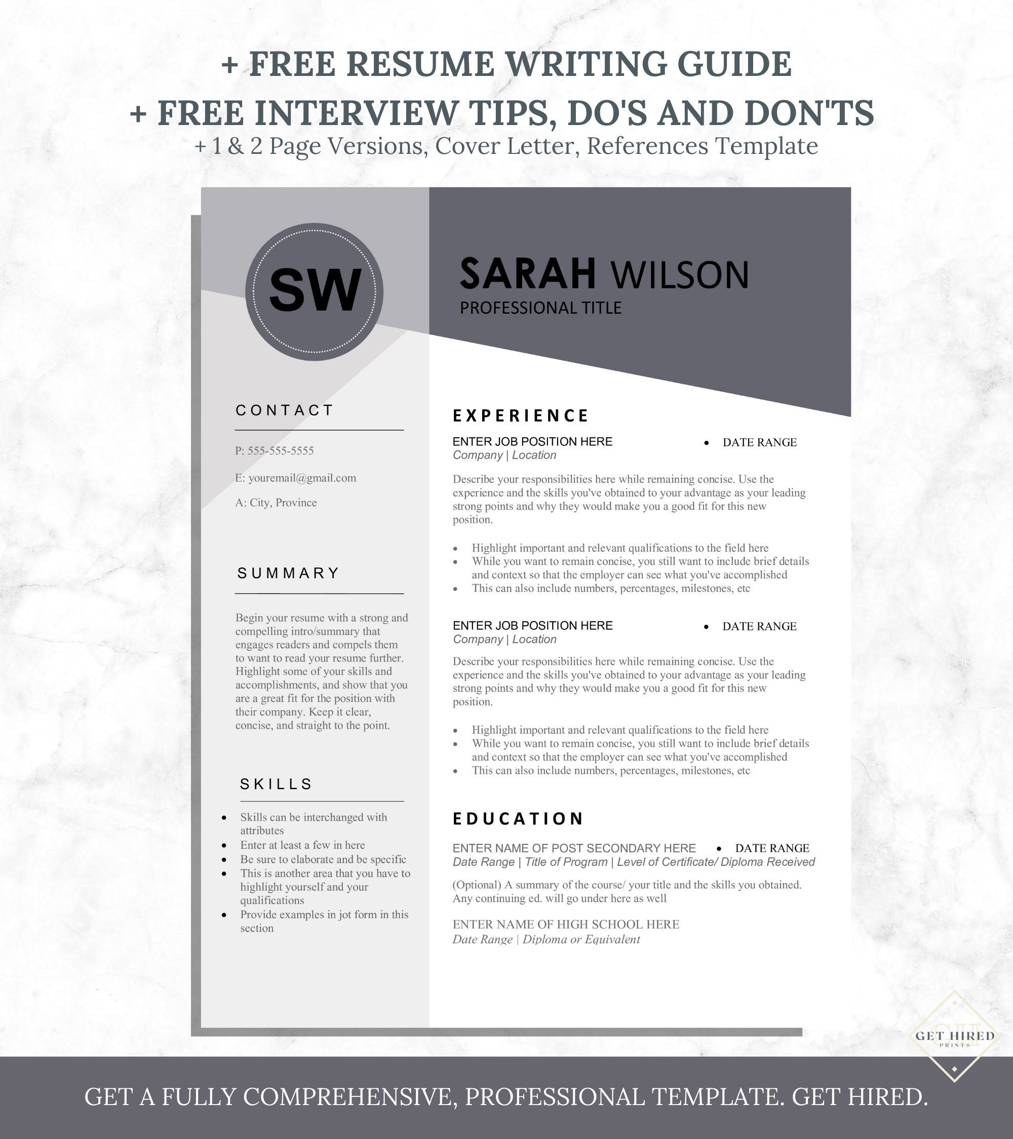 Resume Template, Professional Resume Template, Instant Download, Resume  Template With Cover Letter, Resume Template Word, Mac Pages - Etsy, image size:2000x2250