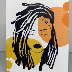 Zari - handgemachte bunte Grußkarte der Frau mit Locs auf dem Cover