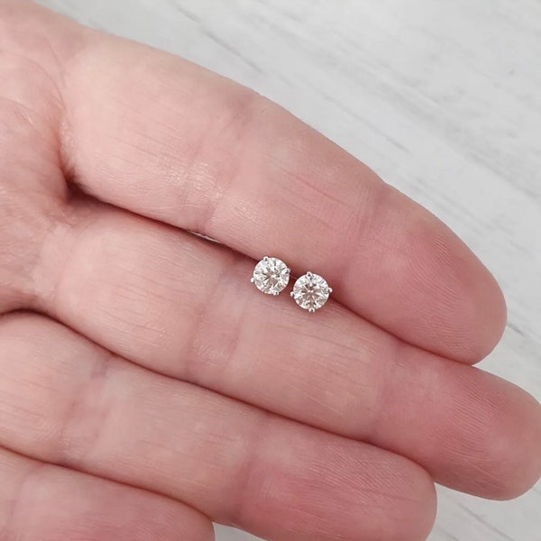 0.50 Ct Round Cut D-VVS1 Quality White Sapphire Solitaire Stud Earrings 14K White Gold Push Back 5mm