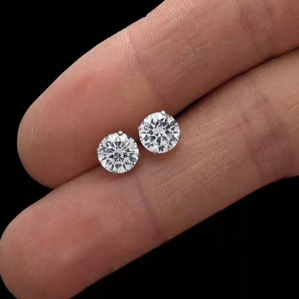 Boucles d'oreilles rondes 2 carats en moissanite certifiées GRA en or blanc 14 carats, 7 mm, fond vissé