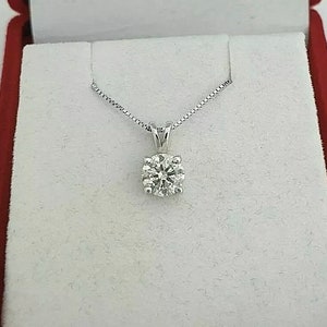 2.00 Ct Round Cut VVS1/D Moissanite Solitaire Pendant 18” Necklace 14K White Gold Retail Value 995.00