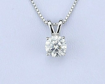 2.00Ct Round Certified Moissanite Brilliant Cut 14K White Gold 7mm Solitaire Pendant 18” Value 995