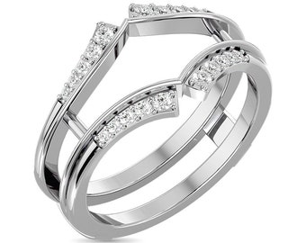 Real 1/5 CT Diamond Solitaire Enhancer Guard Wrap Insert Ring Band 14K White Gold Value 995.00