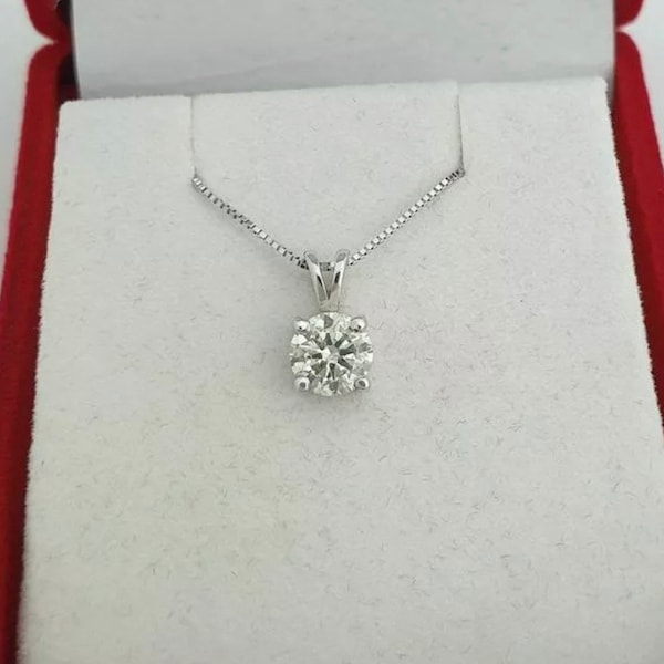 2 Ct Round Brilliant Cut 14K White Gold Solitaire Moissanite Pendant 18” Necklace 8mm Value 995