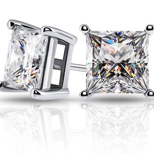 3 Ct Princess Cut FL/D GRA Moissanite Stud Earrings 14K Solid White Gold 6.5mm